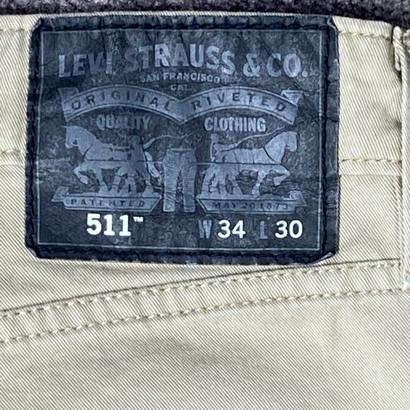 Levi's 511 Red Tab Black Patch Size 32 X 28 (34X30) Khaki Stretch Slim Fit Jeans - Picture 4 of 10